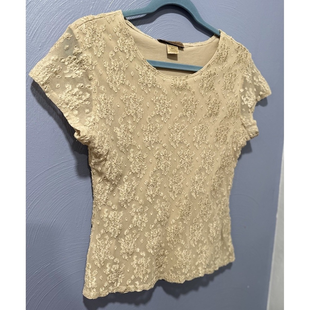 Vintage Womens Stretch Lace Top Shirt Whimsygoth Croquette Fairy Y2K Sz L USA